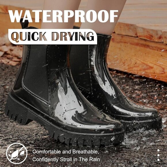 🆕  Black Rubber Rain Boots Women’s Waterproof Garden Work Booties PVC Non-Slip - Picture 2 of 7